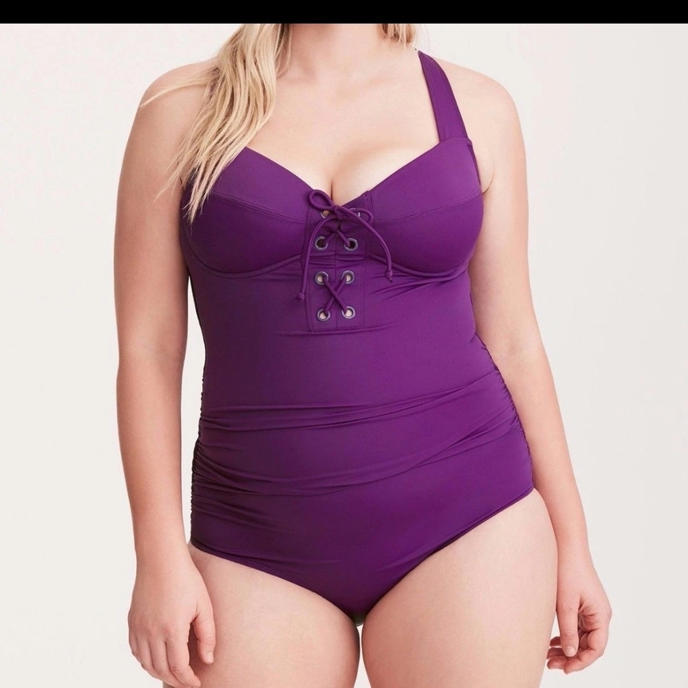 Purple Lace-Up Swimsuit